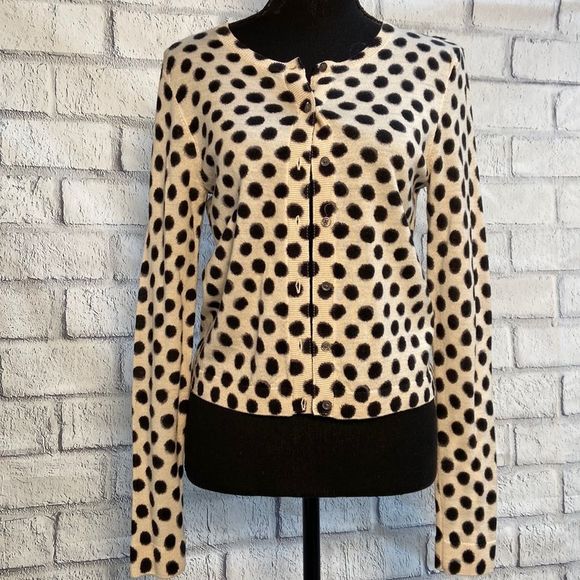 Polka Dot Cardigan Sweater - Black and Cream - Picture 1 of 6